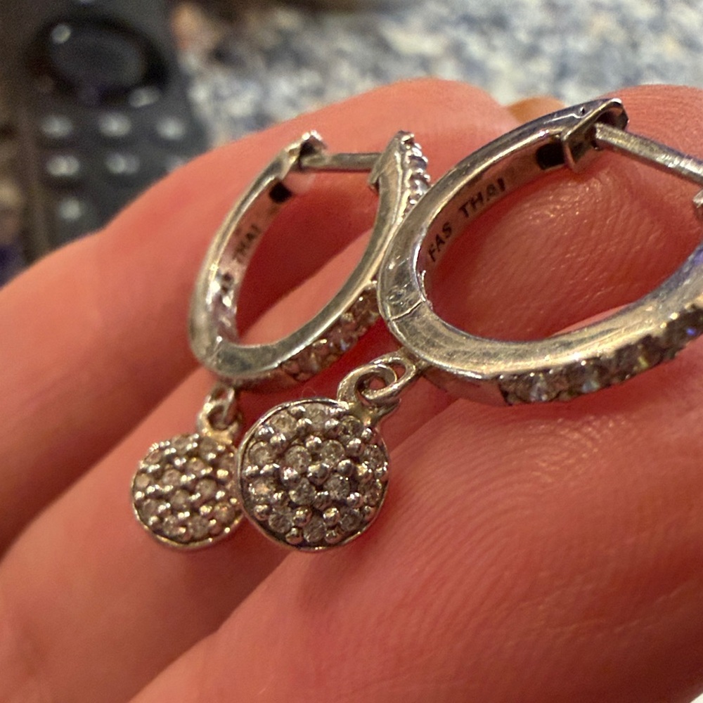 Giani Bernini cz disc charm drop huggie hoop earrings in sterling silver